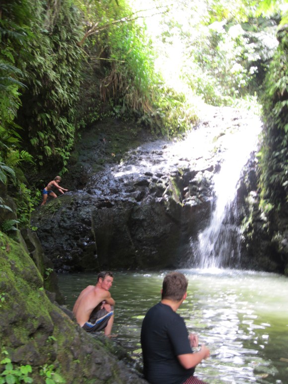 The chilly waterfall offers plenty of spots to jump in.